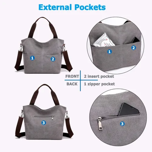 Miniatura 3 de DOURR Hobo - Bolsos cruzados de lona para mujer, bolso cruzado de moda de algodón