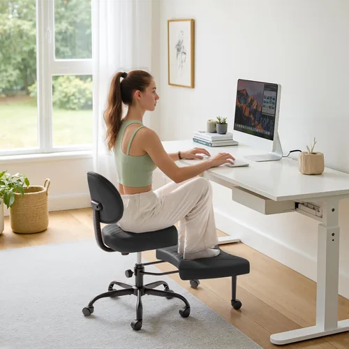 Furmax Silla de oficina ergonómica con patas cruzadas con ruedas, silla de escritorio giratoria de 360° con altura ajustable y reposapiés para TDAH,