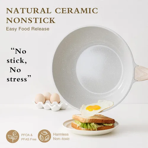 Miniatura 2 de Sartén Wok Cerámica Kordisen, Wok Antiadherente de 30.5 cm con Tapa, Woks y Sartenes para Freír Saludables y Sin Toxicidad para Cocinar, Utensilios