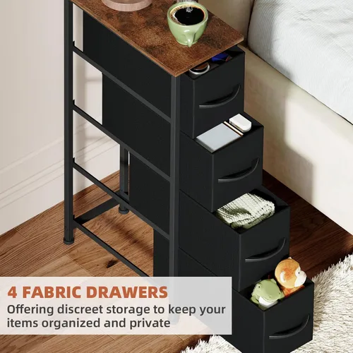 Miniatura 4 de Somdot - Cómoda estrecha con 4 cajones, cómoda delgada con cajones de tela extraíbles para armario, espacios pequeños, baño, dormitorio, lavandería