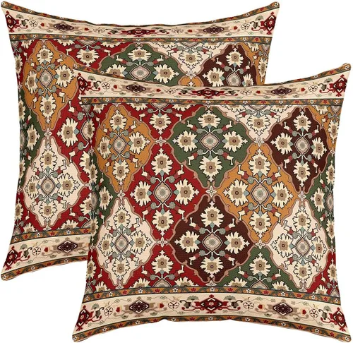 Miniatura 21 de Juego de 2 fundas de almohada bohemias tribales de 22 x 22 pulgadas, fundas de almohada exóticas retro, fundas de cojín bohemias de celosía vintage