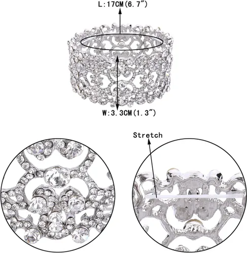 Miniatura 6 de EVER FAITH Pulsera elástica de cristal austríaco con corazón Art Deco para mujer, transparente