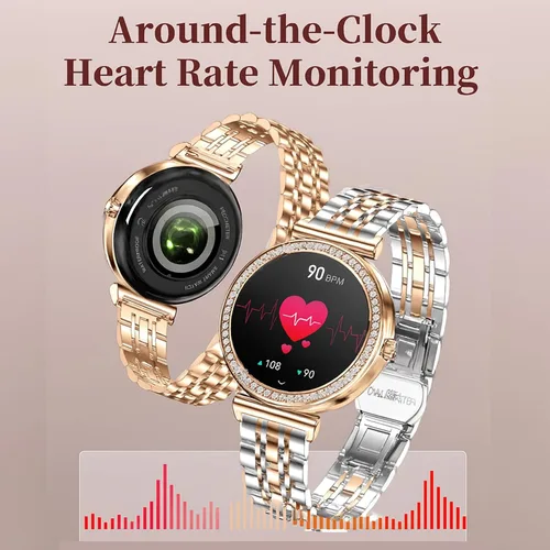 Miniatura 6 de Yihou Relojes inteligentes para mujer, rastreador de actividad física con diamantes, modos multideportivos, monitor de frecuencia cardíaca