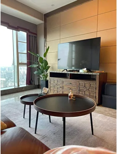 Miniatura 7 de Mesa de Centro Round Nesting Coffee Table Set of 2 Small Round Side Table Wooden Sofa Table with Metal Legs for Living Room Apartment Tea Table