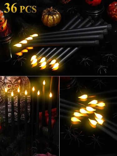 Miniatura 4 de Treela 36 Piezas Velas Cónicas Sin Llama de 11 Pulgadas Parpadeantes de Imitación LED a Batería Velas Falsas Eléctricas para Navidad Halloween Negro