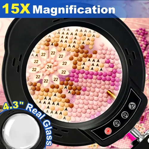 Miniatura 4 de Lupa de 15X con luz y abrazadera, lámpara de escritorio con lupa iluminada, lámpara LED con luz y abrazadera, 5 modos de color, 10 brillos