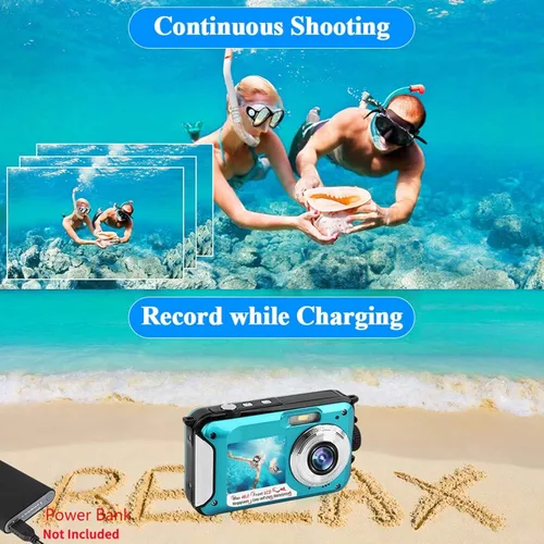 Miniatura 6 de Acuvar Cámara submarina de 48MP con tarjeta de 32 GB – Cámara digital impermeable de 11 pies, selfie de doble pantalla, enfoque automático, cámara