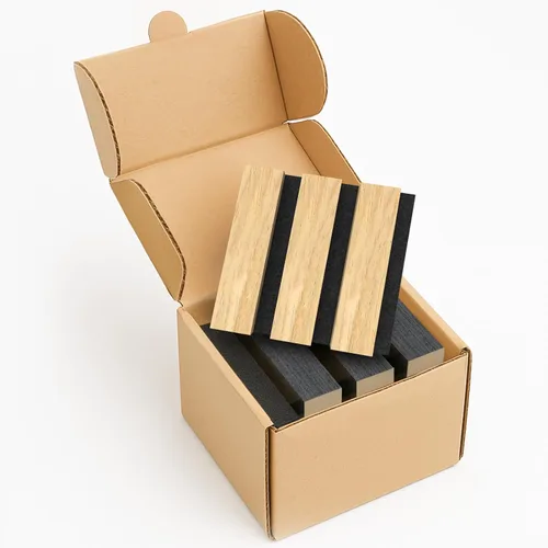 Miniatura 2 de Upick Paneles de pared acústicos de MDF, paquete de 5 paneles de madera de listones 3D de 3.9 x 4.7 pulgadas para pared, paneles insonorizados
