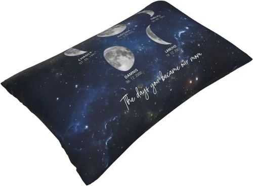 Miniatura 2 de Custom The Day You Became Our Mom Pillow Cover, Personalized Family Birth Moon Phase Pillowcases with Name Birthdate Gift for Mom Dad Father's Day