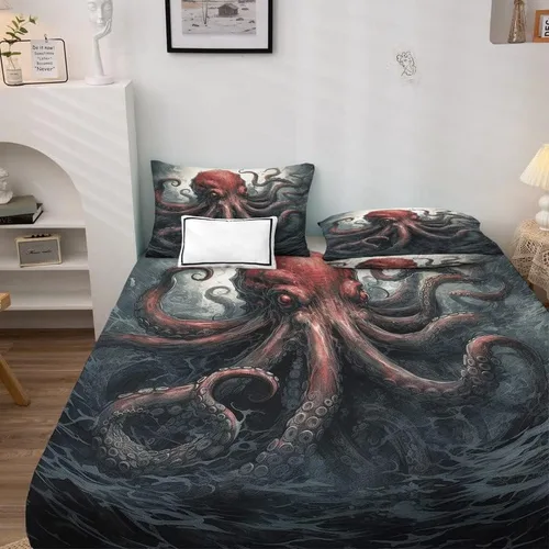 Miniatura 3 de Octopus Sheets - Juego de sábanas de tamaño individual, sábanas de microfibra suave, bolsillo profundo, sábanas y fundas de almohada estampadas sin