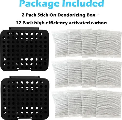 Miniatura 6 de Paquete de 2 cajas desodorizantes adhesivas, paquete de 12 repuestos para eliminar olores para basura, eliminador de olores de carbón activado
