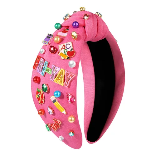 Miniatura 13 de NVENF Diadema para profesora para mujer, diadema anudada con perlas de cristal, trajes de regreso a clases, accesorios, regalos de agradecimiento