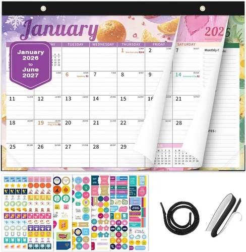 Miniatura 14 de Ospelelf Calendario de escritorio 2026-2027, calendario magnético para refrigerador, 12 x 17 pulgadas, calendario de pared de 18 meses, uso de enero