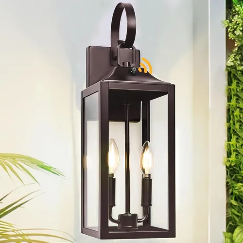 Miniatura 9 de Farol de pared negro de 19 pulgadas para exteriores, 2 luces, aplique grande y moderno para porche, luz industrial para porche con vidrio