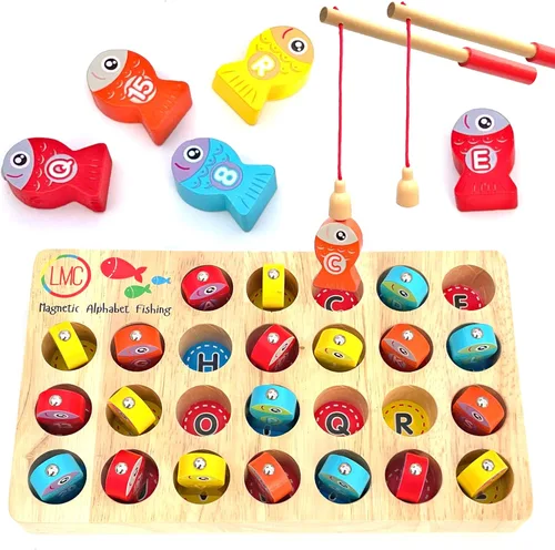 Juguete magnético de pesca del alfabeto – letras, números y 2 cañas de pesca – Juguetes de aprendizaje del alfabeto y matemáticas – Juego de pesca
