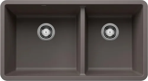 Miniatura 5 de BLANCO 441128 Precis Silgranit 60/40 - Fregadero de cocina con doble tazón, 33 pulgadas, color antracita Gris metálico
