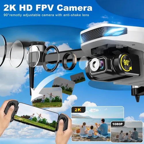 Miniatura 4 de Drone GPS con cámara para adultos, 2K HD FPV Drone con retorno automático, sígueme, vuelo circular, vuelo de punto de referencia, vuelo estable
