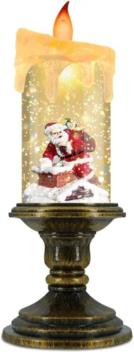 AOMIL Velas de Navidad sin llama, velas LED parpadeantes con temporizador, luces de vela de globo de nieve para decoraciones de Navidad Papá Noel