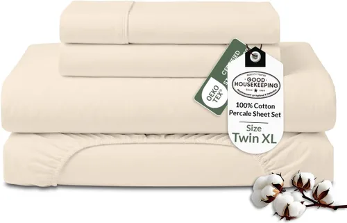 Miniatura 35 de ROYALE LINENS Juego de sábanas 100% algodón orgánico tamaño individual XL, tejido percal, juego de 3 piezas, 1 encimera, 1 sábana bajera de bolsillo