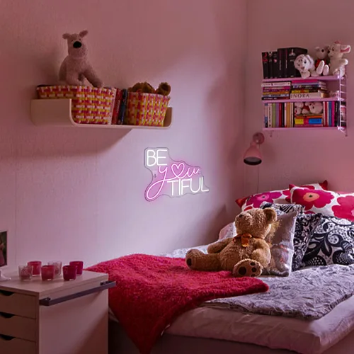Miniatura 5 de Horseneon Letrero LED de neón con texto en inglés "Be You Tiful", rectangular, color rosa, 16.5 x 11.6 pulgadas, montaje en pared, tema de amor