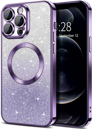 Miniatura 79 de Hython Funda para iPhone 13 Pro transparente con purpurina magnética [compatible con MagSafe] Protector completo de lente de cámara delgado