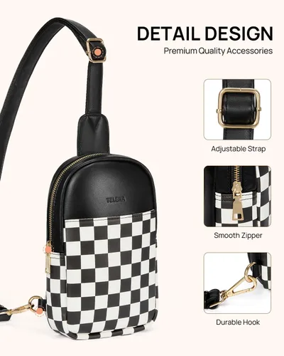 Miniatura 137 de Telena Riñonera pequeña para mujer, de cuero, cangureras, bolsa de pecho para mujer