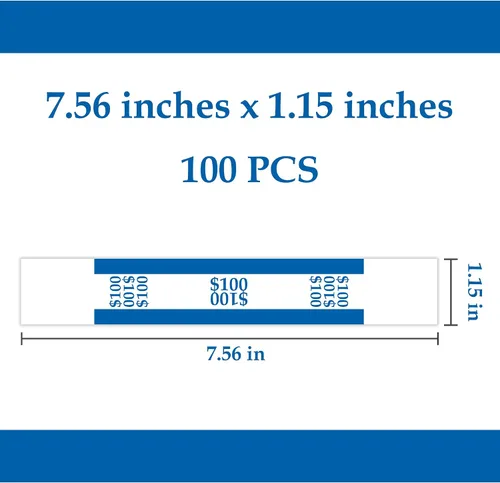 Miniatura 3 de L LIKED Paquete de 100 correas de moneda, envoltorios de billetes de dinero con autosellado (azul $100-100 PCS)