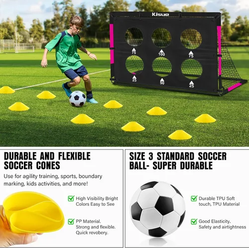 Miniatura 6 de Juego de portería de fútbol infantil para patio trasero – 2 porterías de fútbol de 6 x 4 pies, equipo de entrenamiento, red de fútbol para niños