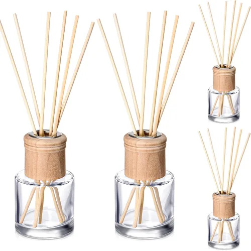 Miniatura 7 de Roshtia Juego de 2 botellas difusoras de varillas vacías recargables con fragancias de vidrio con tapas de madera, varillas de 1.7 onzas, tarros