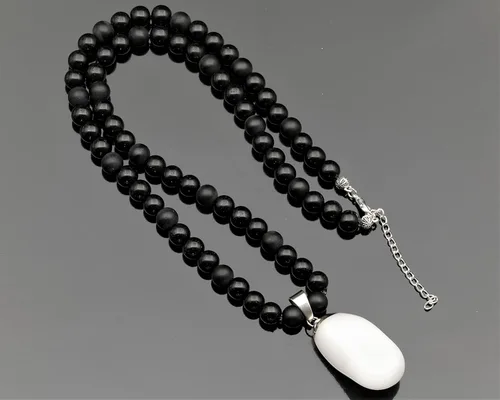 Miniatura 96 de Colgante de turmalina cruda natural, Collar de cuentas de ónix negro genuino, Collar de piedra negra, Collar de piedras preciosas, Cuentas de 0.315
