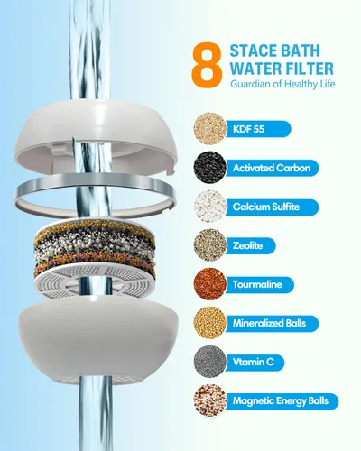 Miniatura 4 de Filtro de agua de baño para grifo de bañera, filtro de bola de bañera de 8 etapas para fregadero de baño, suavizante de agua dura de ducha de 2500