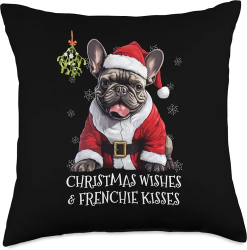 Miniatura 5 de Frenchy Christmas Greeting French Bulldog Mom Kids Lindo perro francés cachorro Misteltoe Navidad Bulldog Francés, 16 x 16 pulgadas, multicolor