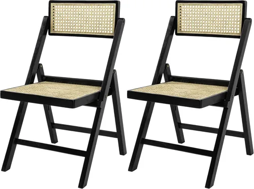 Miniatura 8 de JONATHAN Y Kiawah FLD1002C-SET2 - Juego de 2 sillas plegables de madera de teca negra tejida para comedor, asiento portátil sin brazos costero que