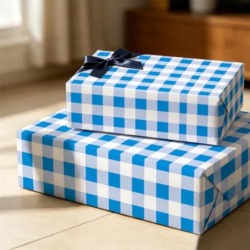 Miniatura 3 de Burymento Papel de regalo de tablero de ajedrez azul, papel de regalo para cumpleaños, baby shower, San Valentín, día de la madre, graduación, boda