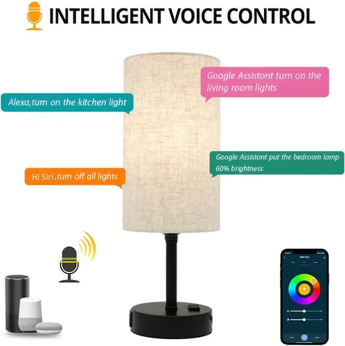 Miniatura 2 de Lámpara de mesa inteligente funciona con HomeKit, Siri, Alexa, Google Assistant, lámpara inteligente de mesita de noche con salida de CA y puertos