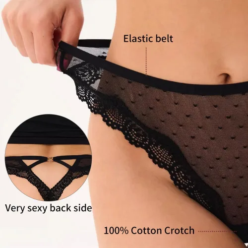 Miniatura 2 de Women's Lace Thongs T Back Sexy Lingerie Underwear Mesh Panties Bridal Floral Hollowed Tangas