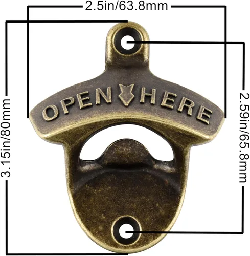 Miniatura 4 de Abrebotellas de bronce antiguo montado en la pared abrebotellas de cerveza montado en la parte superior para regalos