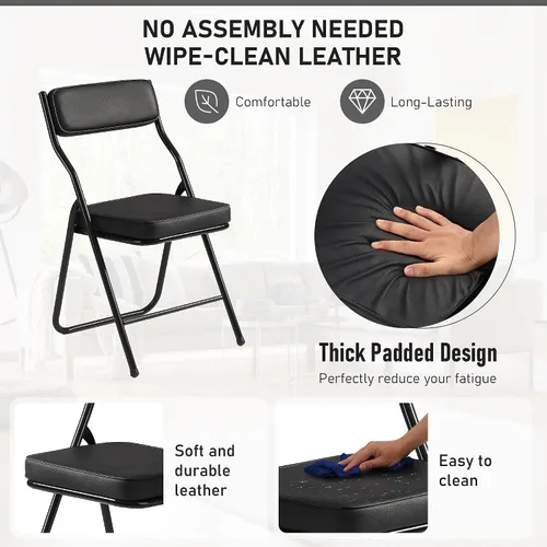 Miniatura 5 de Paquete de 2 sillas plegables acolchadas con cojín, juego de sillas de comedor plegables portátiles para interiores y exteriores, apilables