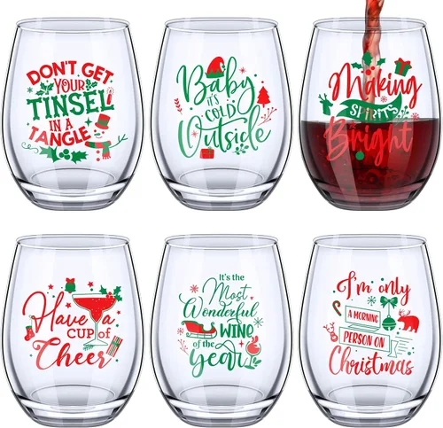 Miniatura 8 de Funtery 6 Piezas Vasos de Vino de Navidad sin Tallo, Divertido Juego de Regalo de Navidad para Maestros, Hombres, Mujeres, Familia, Amigos