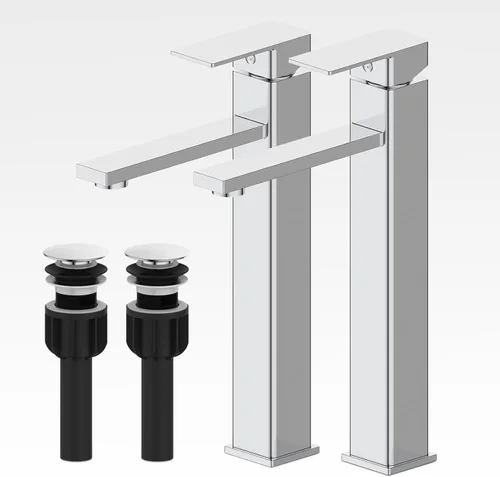 Miniatura 17 de Juego de grifos de baño con desagüe emergente, grifo moderno de lavabo de baño negro de una sola manija con placa de cubierta (1 o 3 agujeros), 1.