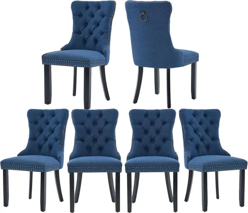 Miniatura 21 de Juego de 2 sillas de comedor de terciopelo, silla de comedor tapizada de alta gama con tirador de anillo en la espalda, adorno de clavos y patas