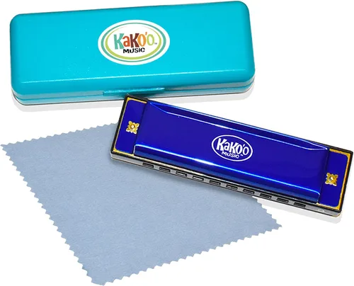 Miniatura 2 de KaKo'o Music - Juego de armónica de acero inoxidable, color azul vibrante, tamaño estándar, instrumento de viento para principiantes para niños