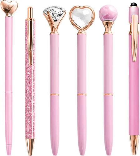 Miniatura 10 de YOXMJDB Bolígrafos elegantes para mujer, 6 piezas de bonitos bolígrafos azules de punta redonda, bolígrafo de tinta negra de 1.0 mm de punta media