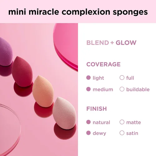 Miniatura 7 de Real Techniques Mini Miracle Complexion Sponge - Paquete de 4 esponjas de mezcla de maquillaje, para base y corrector, tamaño mini para debajo