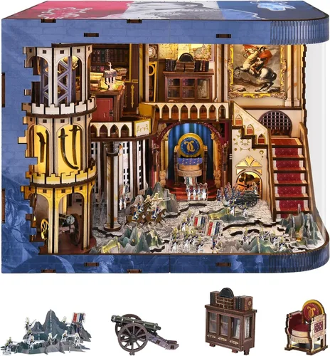 Miniatura 11 de CCCDF - Kit de manualidades para rincón de lectura de biblioteca, kit de casa de muñecas en miniatura, rompecabezas de madera 3D con luces LED