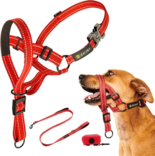 Miniatura 9 de Collar para la cabeza de perro con correa y correa de seguridad que detiene los tirones pesados de la correa, acolchado reflectante para la cabeza