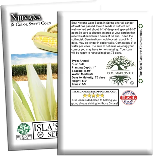 Miniatura 7 de Semillas de maíz bicolor "Nirvana Super Sweet" para plantar, más de 25 semillas de reliquia por paquete, semillas de jardín de Isla