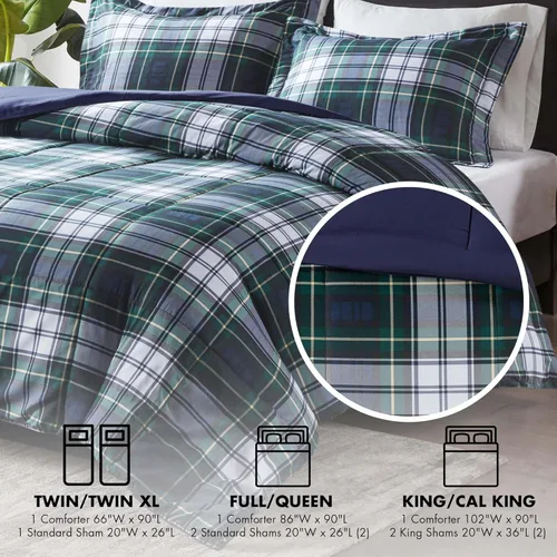 Miniatura 4 de Madison Park Essentials - Juego de ropa de cama con edredón a cuadros Parkston, funda a juego, cubierta antimanchas Scotchguard 3M, hipoalergénico