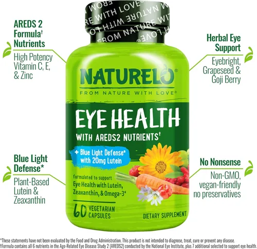 Miniatura 2 de NATURELO Vitaminas para los Ojos - Fórmula AREDS 2 Nutrientes con Luteína, Zeaxantina, Vitamina C, E, Zinc, Más DHA - Suplemento para Ojos Secos