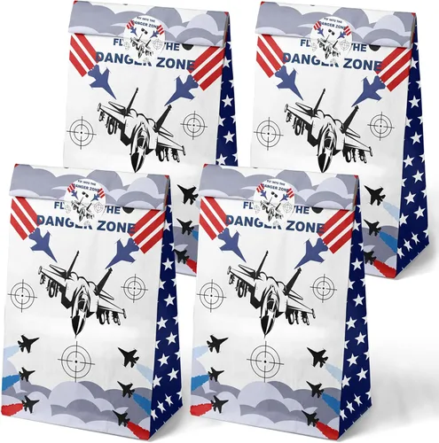Bolsas de regalo de fiesta de avión de combate Outego – 24 piezas de bolsas de regalo estilo avión de combate con 2 diseños, bolsas de papel para
